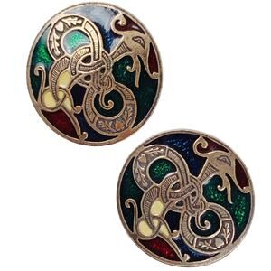 VTG Goldtone Enamel Celtic Knot Earrings Sol d'Or Miracle 1980s Revival Style